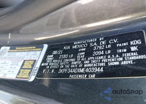 2021 Kia Forte Gt-Line from USA, damaged, VIN 3KPF34ADXME403944